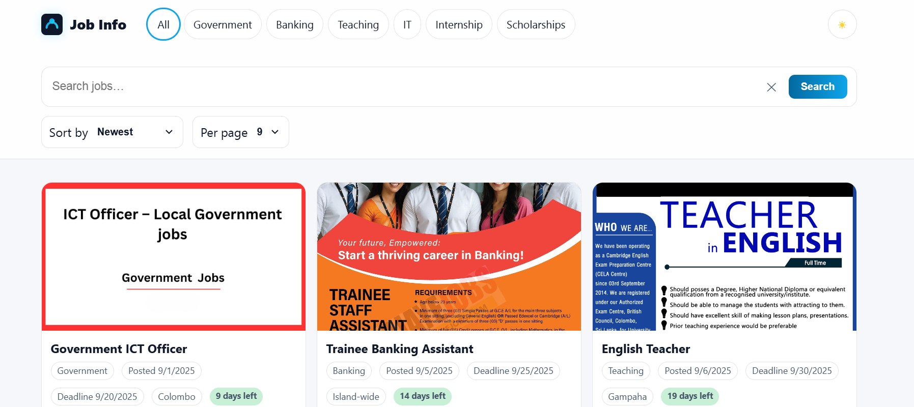 Job listings preview